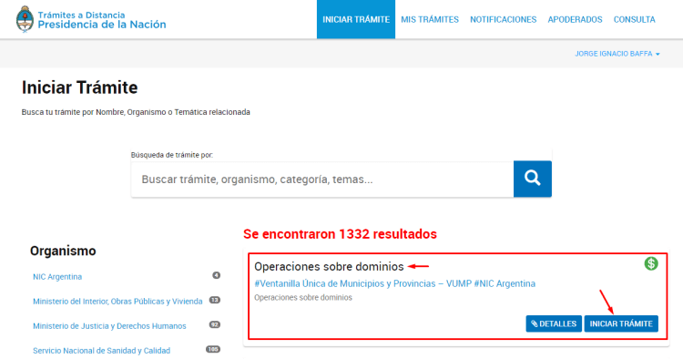 Iniciar tramite de renovación de dominio .com.ar