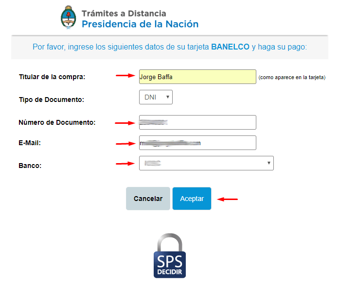 Datos para el pago de la renovacion