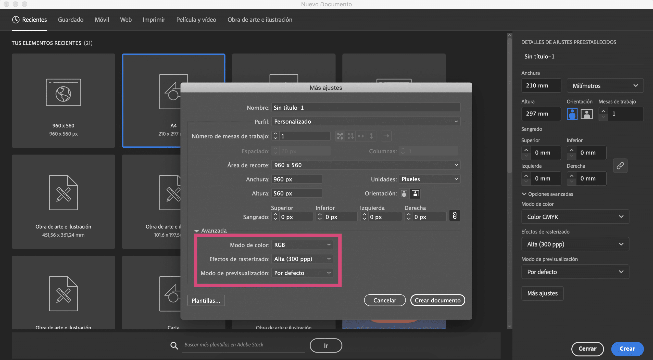 Crea una nueva mesa de trabajo en Illustrator