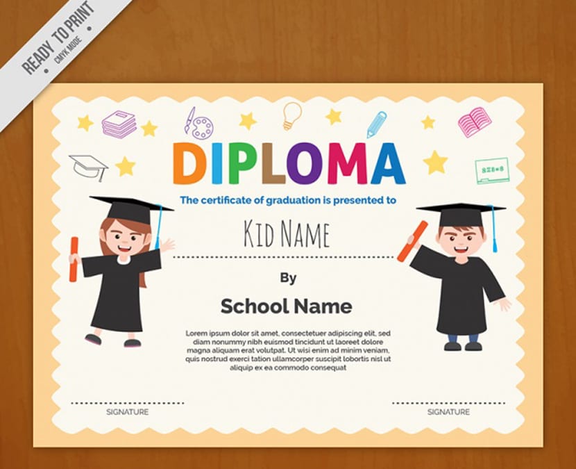 Modelo de diploma con letras de colores