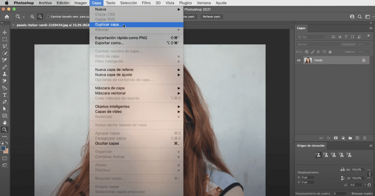 Duplicar la capa de fondo en photoshop